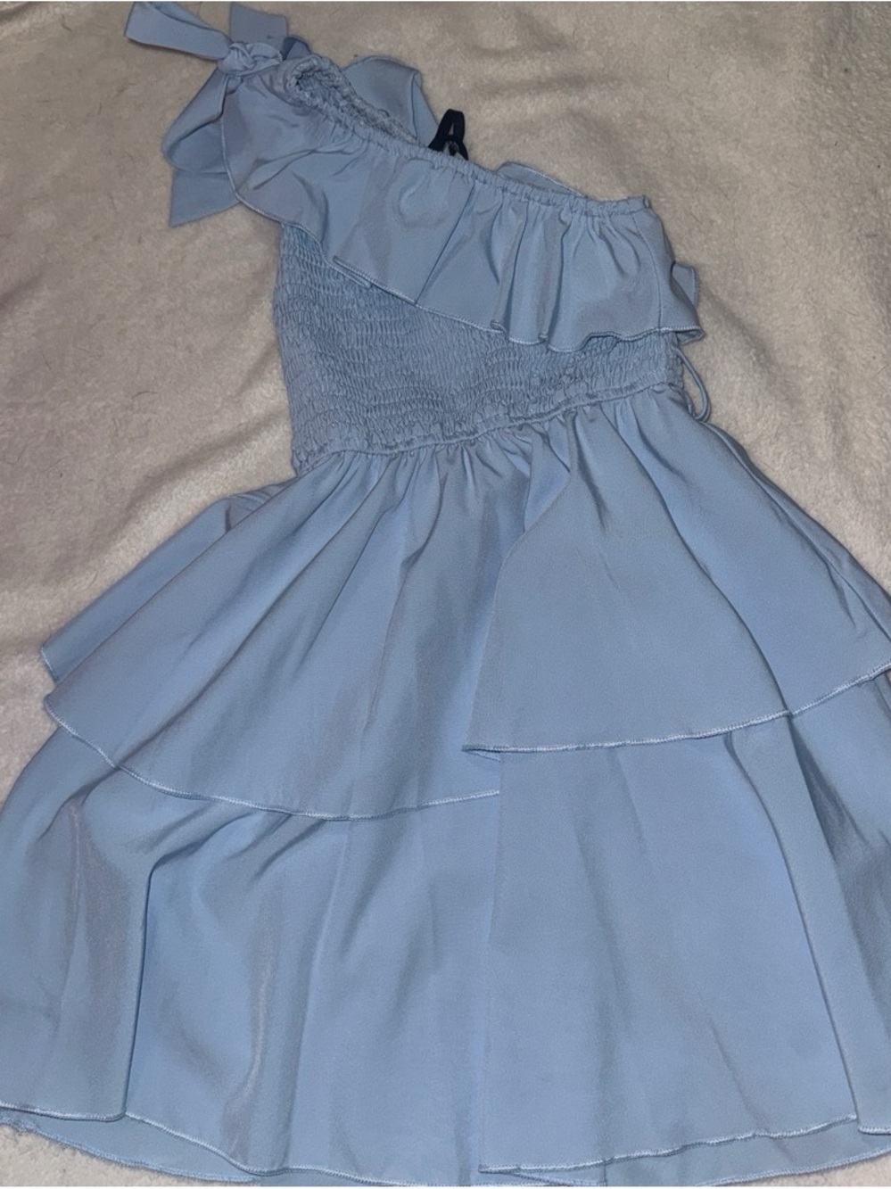 Light Blue Ruffled One-Shoulder Kids Dress